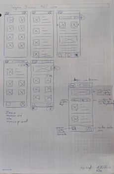 imagen de un esquema en papel de la página de inicio de la aplicación de cine