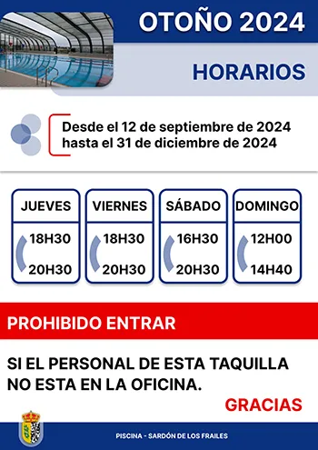 imagen de los horarios de la piscina de sardón de los frailes en temporada de otoño
