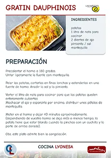 imagen de carteles de taller de cocina, receta de gratin dauphinois, asociación las mestas en el centro cultural de Monleras