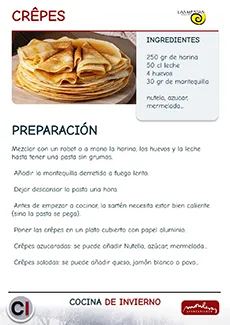 imagen de carteles de taller de cocina, receta de crepes, asociación las mestas en el centro cultural de Monleras